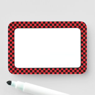 Etiqueta De Nome Xadrez Vermelho e Preto 3x2