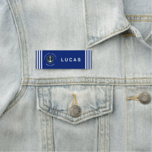 Etiqueta De Nome Yacht clube de ancoragem náutica azul Marinho com