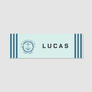Etiqueta De Nome Yacht clube de ancoragem náutica Marinho azul barc