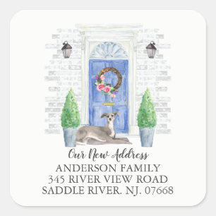 Etiqueta de Novo Endereço Azul da Porta do Greyho