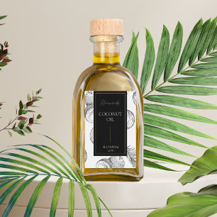 Etiqueta de óleo de coco caseiro com esboço elegan