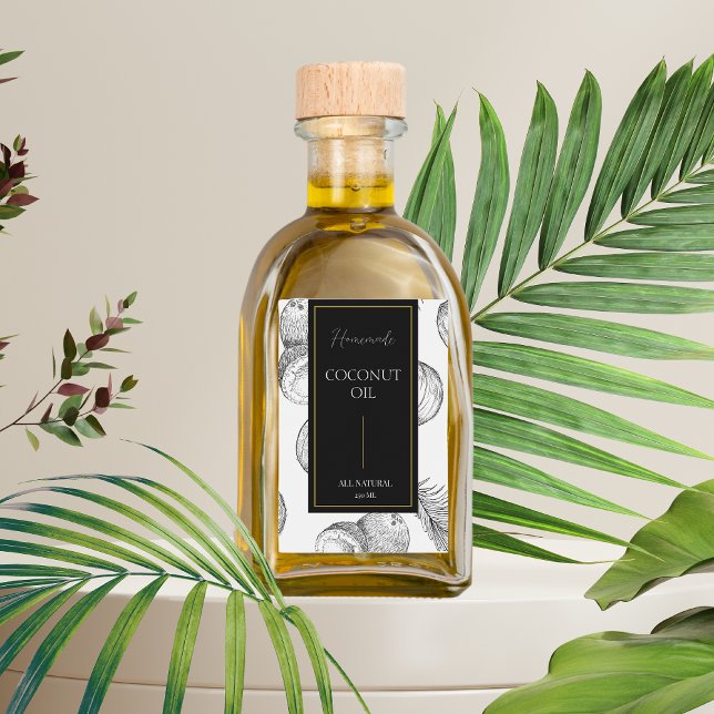Etiqueta de óleo de coco caseiro com esboço elegan (Criador carregado)