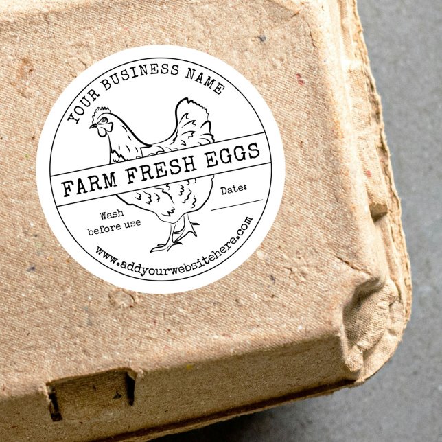 Etiqueta de Ovos Rótulo de Cartonagem Rústica Vint (Minimalist rustic style farm eggs / poultry products round stickers in black and white)