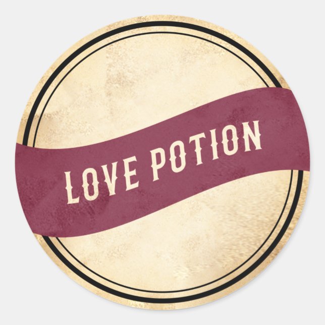 Etiqueta de poção de amor de vintagem púrpura (Frente)