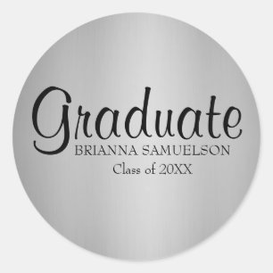 Etiqueta de prata da graduação com texto preto