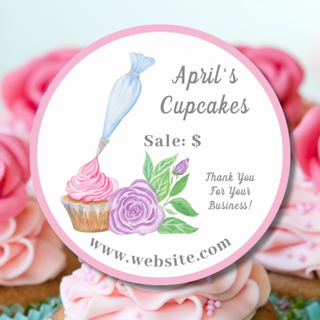 Etiqueta de Preço de Cupcake com Frosting de Aquar (Criador carregado)