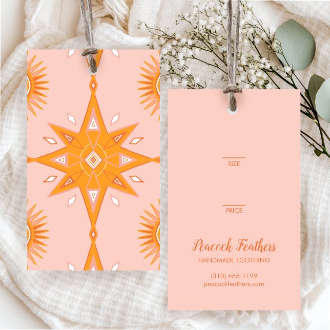 Etiqueta de Preço de Roupas Joias Boho Stars  (Boho Stars Clothing Jewelry Price Size CUSTOM Pink Orange Hang Tag
)