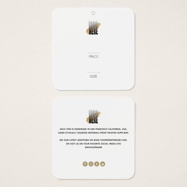 Etiqueta de preço de vestuário ao quadrado de fixa (Frente & Verso)