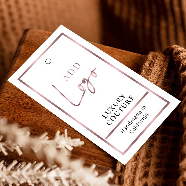 Etiqueta de preço de vestuário do rosa Dourado Log (Elegant rose gold effect hang tags with space for your logo and custom text)