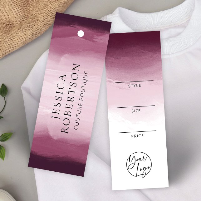 Etiqueta de Preço de Vestuário Vermelho Moderno co (Elegant burgundy watercolor fashion boutique price tag labels with your logo)