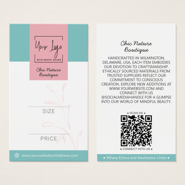 Etiqueta de Preço QR Social Elegante, Rosa e Teal (Frente & Verso)