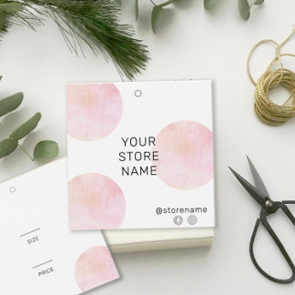 Etiqueta de Preço Quadrada em Aquarela Rosa Femini