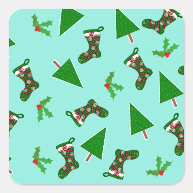 Etiqueta de presente aqua com símbolos de Natal (Frente)