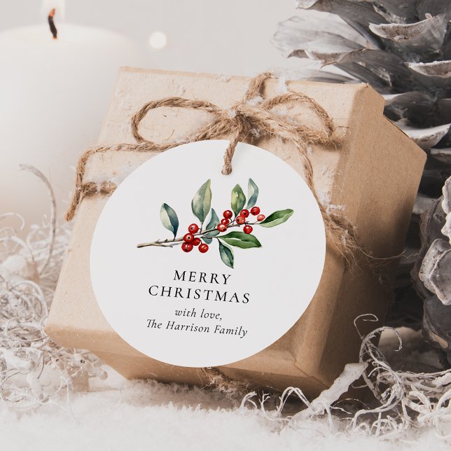 Etiqueta de Presente Botânica de Aquarela de Natal (Criador carregado)
