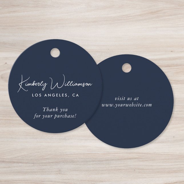 Etiqueta de Presente Chic Script Business Azul (Chic Script Business Blue Thank You Gift Tag)