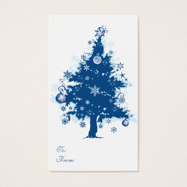 Etiqueta de presente da árvore de Natal azul (Frente)
