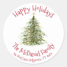 Etiqueta de presente da árvore natalícia com aquar