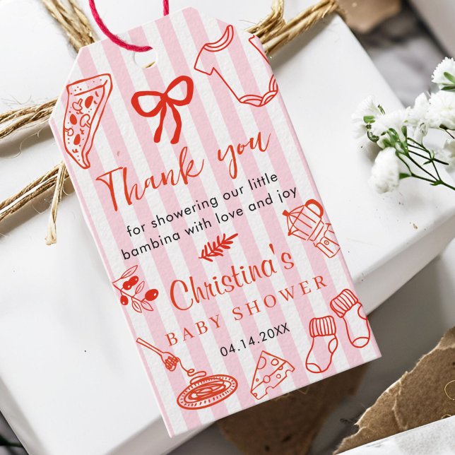 Etiqueta de presente de agradecimento para chá de  (Red and pink Italy Mediterranean Food Baby Shower thank you Gift Tag)