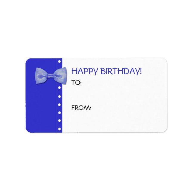 Etiqueta de presente de aniversário azul BowTie (Frente)