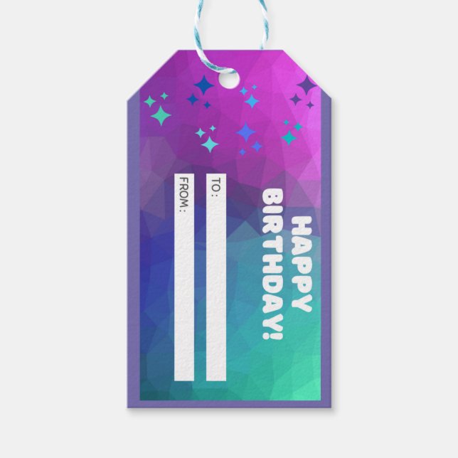Etiqueta de Presente de Aniversário Feliz (Roxo) (Frente)