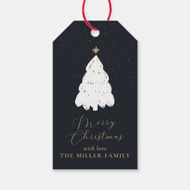 Etiqueta de presente de árvore de Natal simples ma (Frente)