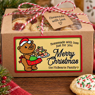Etiqueta de Presente de Biscoito de Natal com Urso