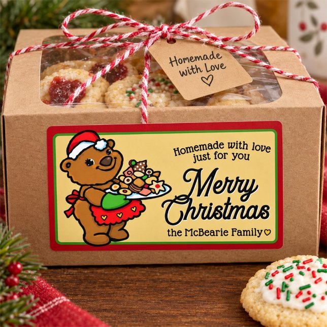 Etiqueta de Presente de Biscoito de Natal com Urso (Criador carregado)