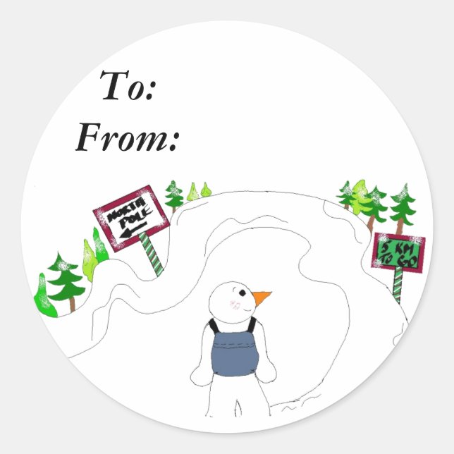 Etiqueta de Presente de Boneco de Neve Caminhando (Frente)