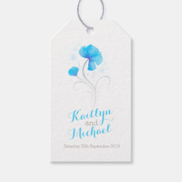 Etiqueta de presente de casamento azul com flor de