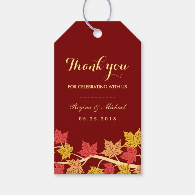 Etiqueta de Presente de Casamento de Outono Vermel (Frente)