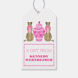 Etiqueta de Presente de Chita Chinoserie Rosa Quen