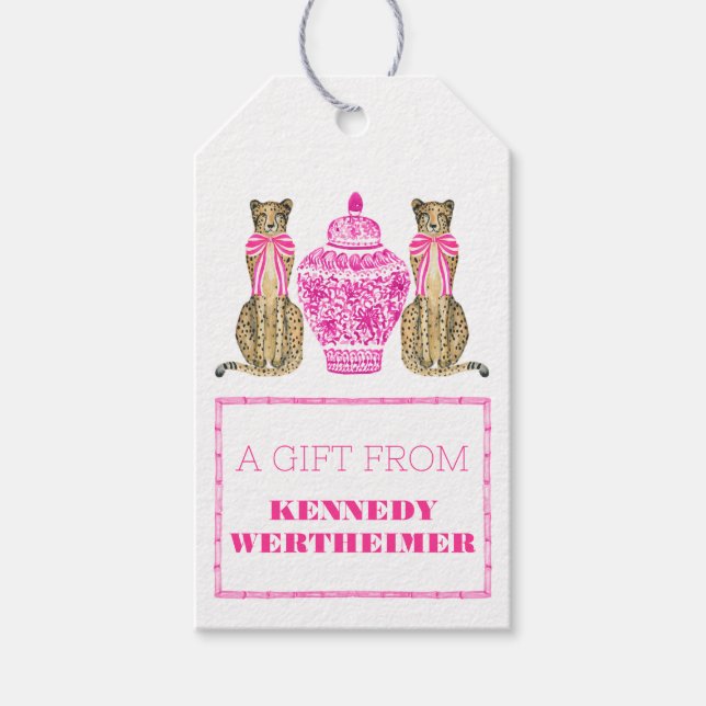 Etiqueta de Presente de Chita Chinoserie Rosa Quen (Frente)