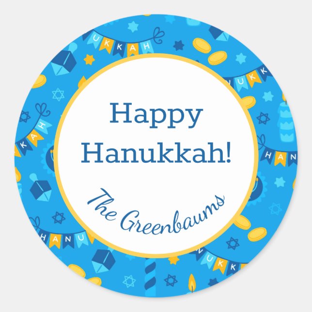 Etiqueta de Presente de Dreidels de Hanukkah (Frente)