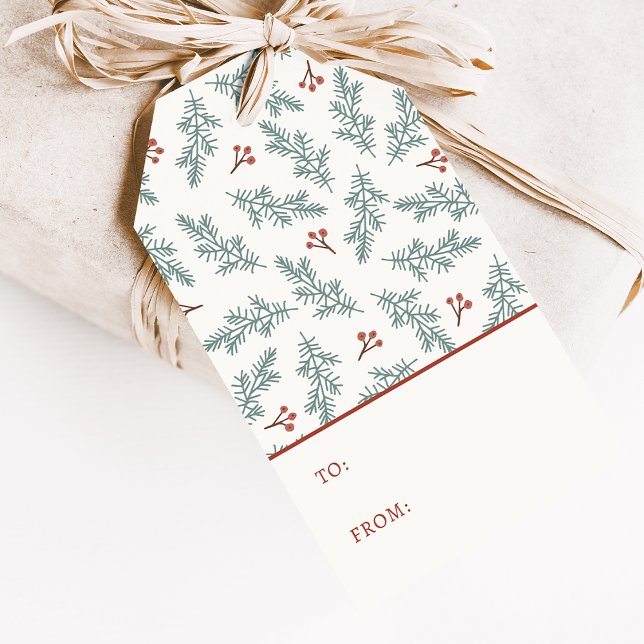 Etiqueta de presente de feriado botânico (Watercolor Greenery and Red Berries Botanical Holiday Gift Tag by Painted Paperie
)
