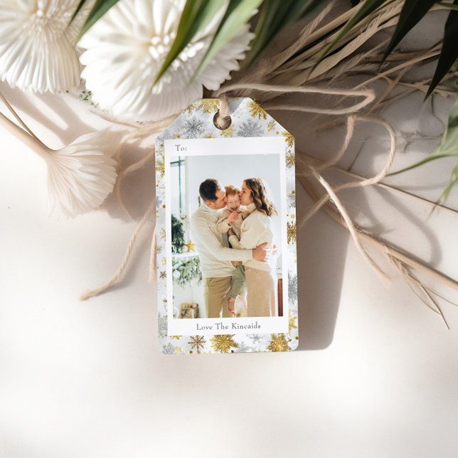 Etiqueta de Presente de Feriado de Foto em Floco d (Criador carregado)