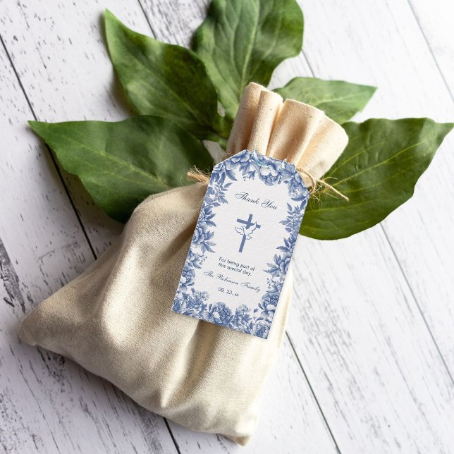 Etiqueta de Presente de Flor de Toile Azul para Ba (Criador carregado)