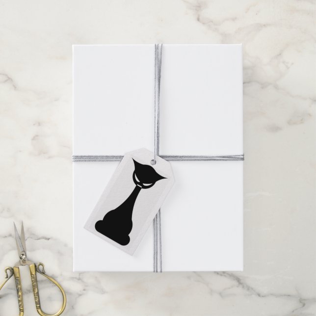 Etiqueta de presente de gato preto gótico (Com cordão)