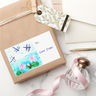 Etiqueta de Presente de Libra Azul Rosa Waterlily 