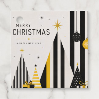 Etiqueta De Presente De Natal Amarela Preta E Bran