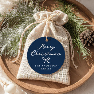 Etiqueta de Presente de Natal Azul-Marinho com Laç