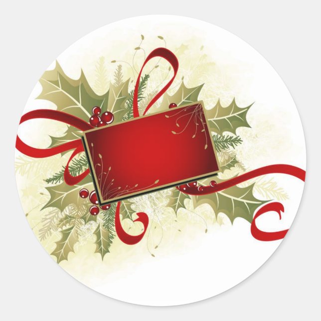 Etiqueta de presente de Natal com Holly (Frente)