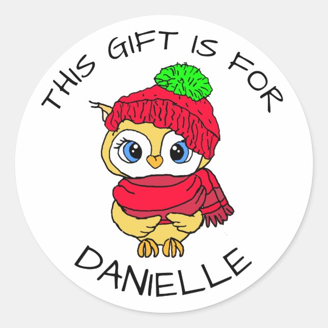 Etiqueta de presente de Natal com Pinguim desenhad (Frente)