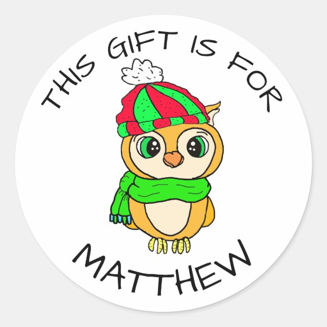 Etiqueta de presente de Natal com Pinguim desenhad (Frente)