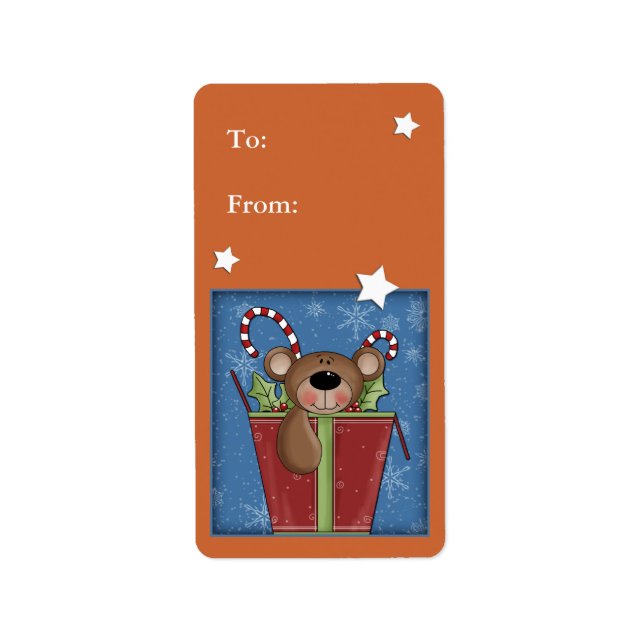 Etiqueta de presente de Natal com urso bonito (Frente)