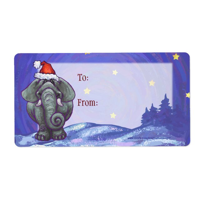 Etiqueta de Presente de Natal de Arte Elefante (Frente)