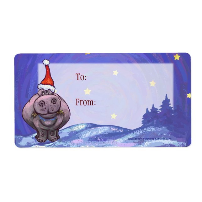 Etiqueta de Presente de Natal de Arte Hippo (Frente)