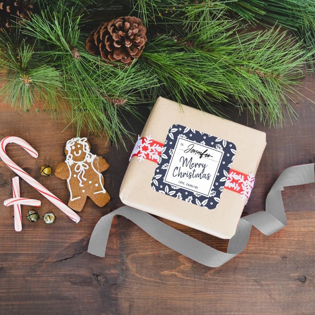 Etiqueta de presente de Natal Festivo Branca e Mar (Criador carregado)