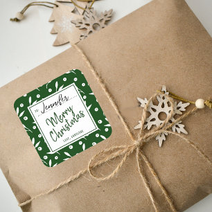 Etiqueta de presente de Natal Festivo Verde e Bran