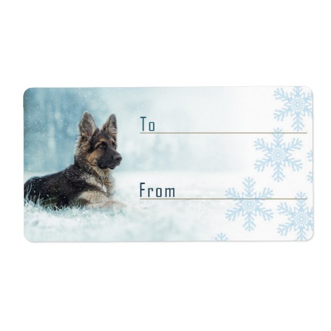 Etiqueta de presente de natal german shepherd. (Frente)