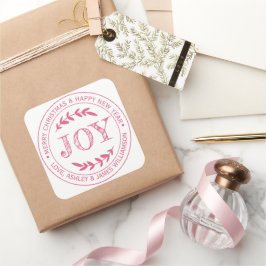 Etiqueta de presente de Natal JOY Rosa Mensagem